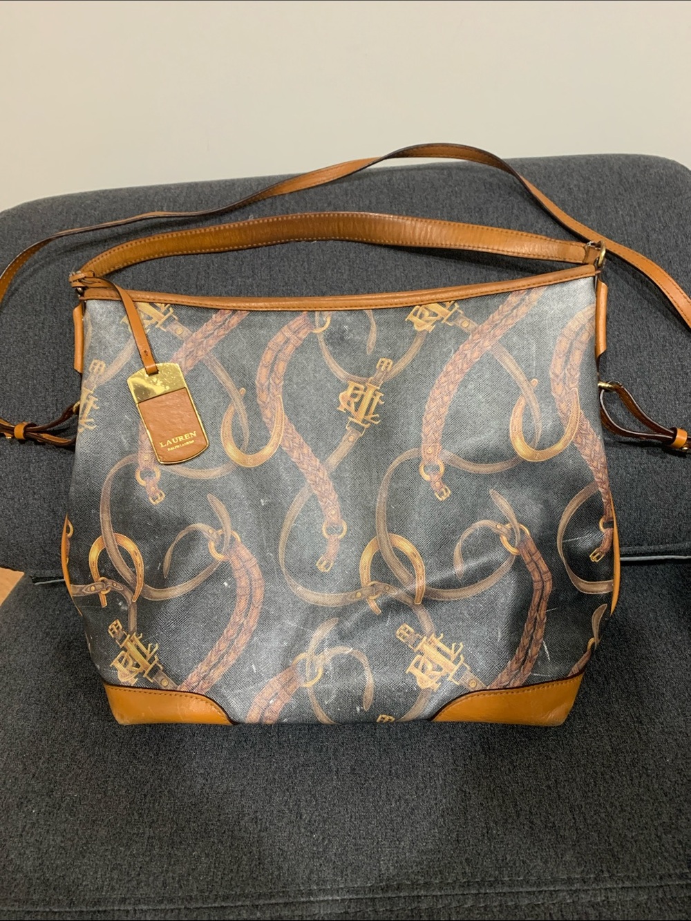 Lauren Ralph Lauren Brown and Tan Signature Shoulder Bag